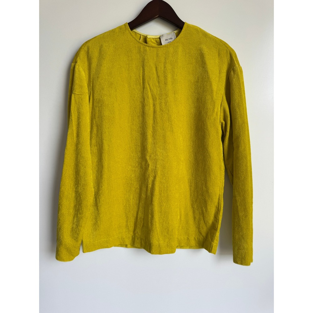 Alysi Chartreuse Yellow‎ Textured US 4 Viscose 3/4 Sleeve Top Eclectic Urban